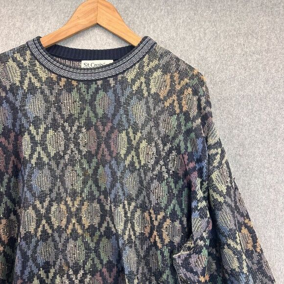 Men's St. Croix Size XL Gray Multi-Color Geometric Knit Sweater Grandpa Crewneck - Picture 2 of 9
